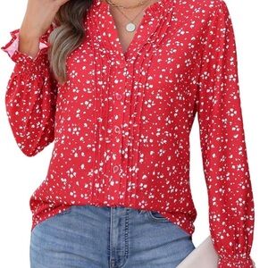 Elegant Red Patterned Women's Blouse